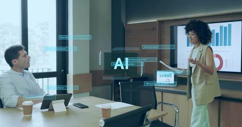 Business Meeting with Holographic Data Interface