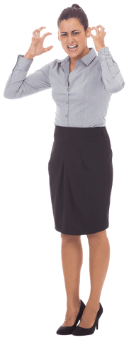 Transparent Angry Businesswoman Raising Hands Expression