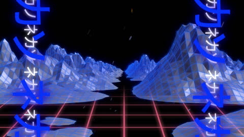 Futuristic Neon Grid and Digital Mountains Animation
