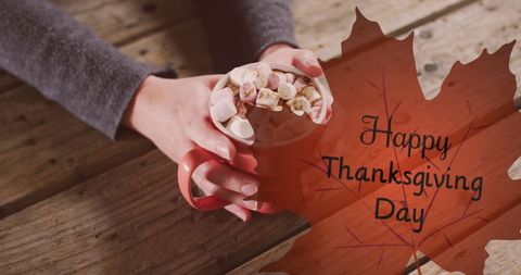 Thanksgiving Day Cocoa with Marshmallows in Cozy Autumn Setting