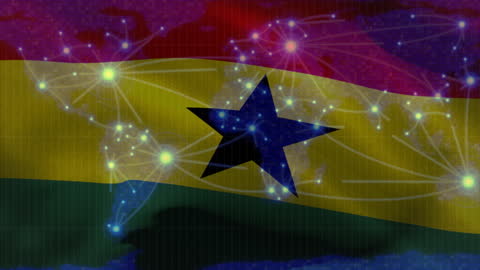 Global Networking Overlay on Ghana Flag with Star Focus