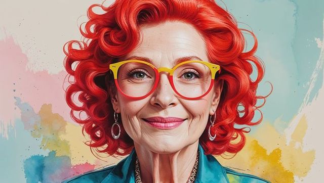 Elegant senior woman with vibrant eyewear in artistic pose