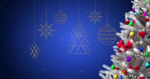 Vibrant Christmas Tree and Holiday Ornaments on Blue Background - Download Free Stock Images Pikwizard.com