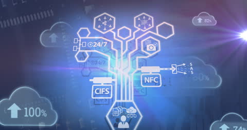 Futuristic Digital Network with Business Technology Icons