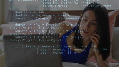 Businesswoman Analyzing Data Code While Using Smartphone