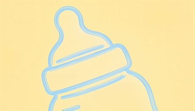 Minimal blue baby bottle nipple outline on pale yellow background for nursery design