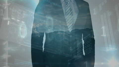 Futuristic Businessman with Digital Interface Overlay
