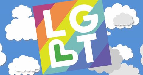 LGBT Rainbow Illustration Floating in Blue Cloudy Sky
