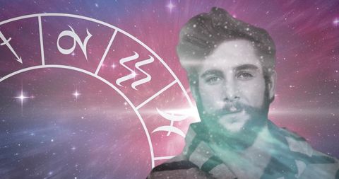 Man Under Zodiac Signs Wheel, Cosmic Theme