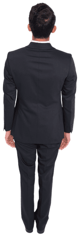 Transparent back view of businessman in formal suit wearing and turning