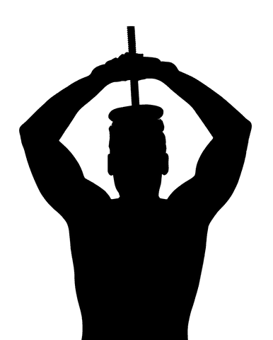 Transparent silhouette of man lifting dumbbell high