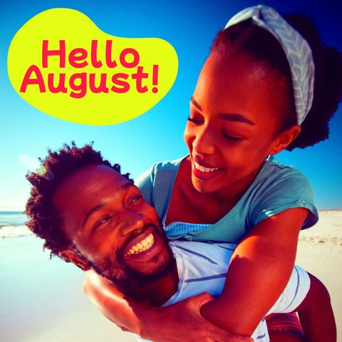 Joyful Couple Embracing at Sunlit Beach in August