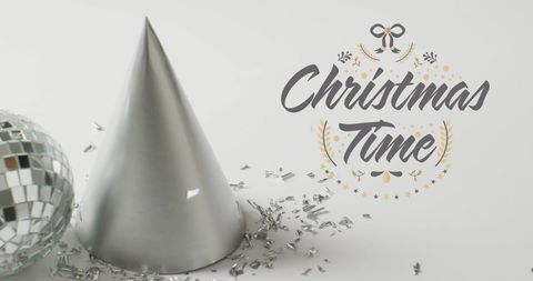 Festive christmas party concept with disco ball and party hat