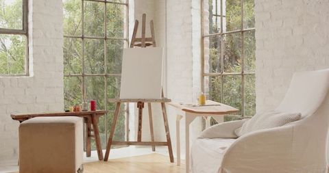 Cozy Artist Studio with Easel and Lounge Chair