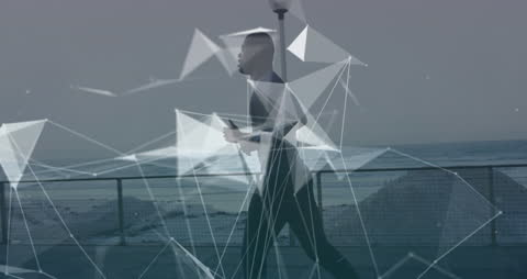 Digital Animation over Runner on Seaside Path