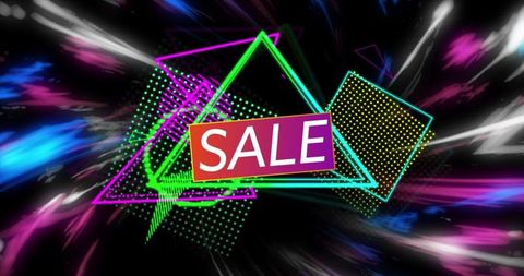 Colorful Sale Sign with Vibrant Neon Geometric Shapes - Download Free Stock Images Pikwizard.com