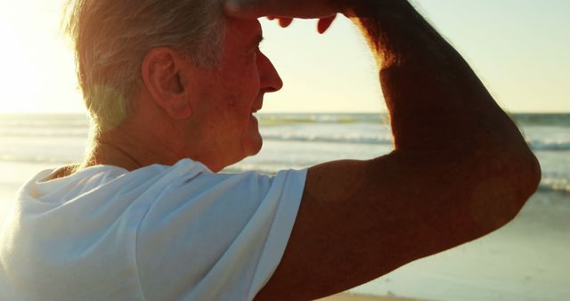 Senior Man Looking at Ocean Horizon During Sunset - Download Free Stock Images Pikwizard.com