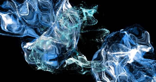 Abstract swirling image featuring dynamic blue and white particles with fluid motion on a black background, depicting energy and movement. Suitable for digital art projects, tech and science presentations, interface backgrounds, and futuristic design elements.