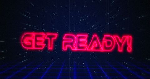 Retro neon get ready text with futuristic hyperspace effect
