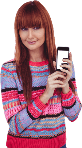 smiling woman displaying mockup smartphone with transparent background - Download Free Stock Videos Pikwizard.com