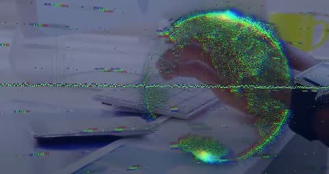 Futuristic Digital Data Sphere Protruding from Typed Keyboard