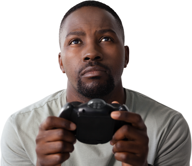 Transparent Close-Up of Focused Man Holding Video Game Controller - Download Free Stock Videos Pikwizard.com