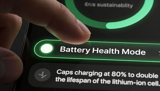 Finger Activating Battery Health Mode on Smartphone Screen for Longer Battery Lifespan