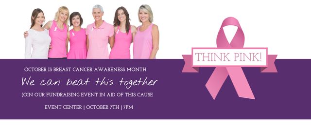 Group of Smiling Women in Pink Promoting Breast Cancer Awareness - Download Free Stock Templates Pikwizard.com