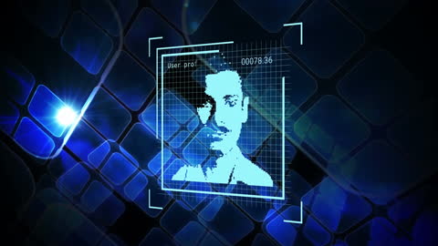Digital Biometric Face Scan Technology Illuminated in Blue
