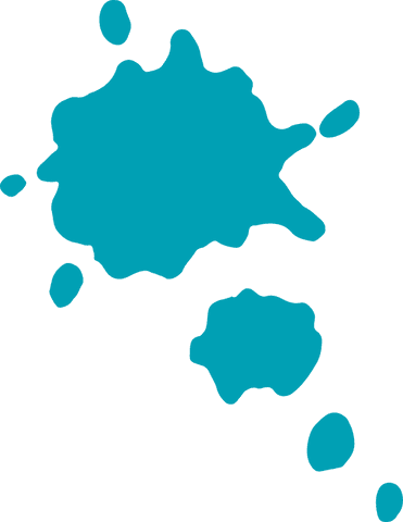 Abstract cyan paint splat floating on transparent canvas