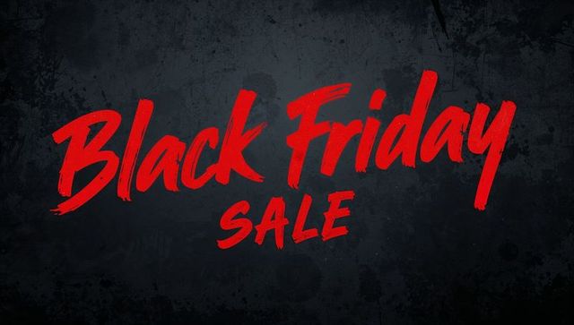 Black Friday Sale Bold Red Brushstroke Typography on Dark Grunge Background