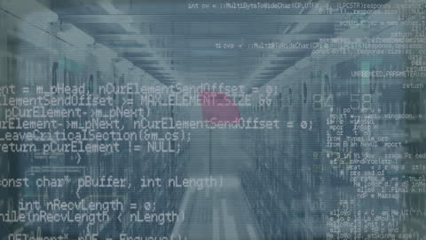 Digital Data Flowing Over Modern Server Room