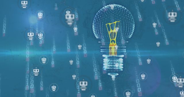 3D Light Bulb with AI Icons Over Futuristic Binary Code - Download Free Stock Images Pikwizard.com