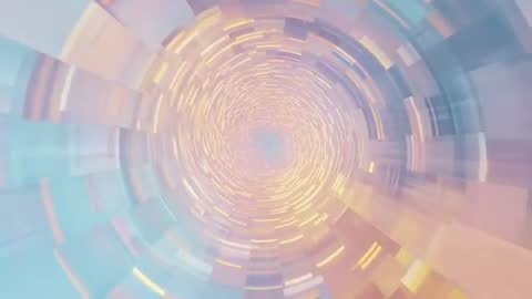 Futuristic Teal Panels Swirling in Digital Vortex Tunnel