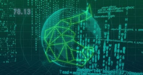 Neon Data Sphere Rotating in Holographic Network for AI and Cybersecurity Visualization
