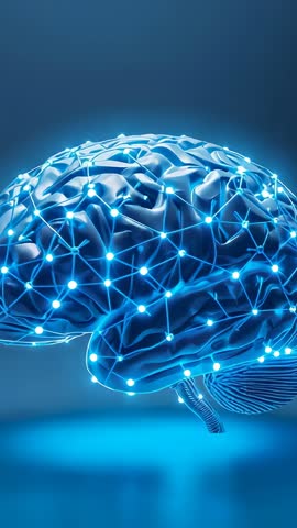 Visualizing 3D Brain Network with Pulsing Neural Nodes and Glowing Connections — Vertical Video