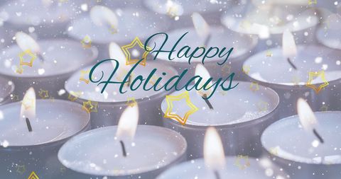 Happy Holidays Banner with Burning Candles and Falling Snow - Download Free Stock Images Pikwizard.com