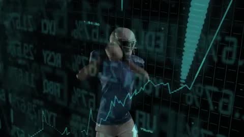 Football Player Amid Financial Data and Stock Market Dynamics