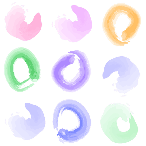 Transparent Watercolor Circle Brush Strokes Illustration Set
