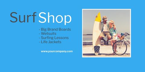 Beach Adventure with Surfer Beside Bicycle for Surf Shop Ad - Download Free Stock Templates Pikwizard.com