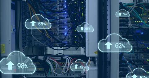 Digital Clouds with Data Metrics Hovering over Data Center Network - Download Free Stock Images Pikwizard.com
