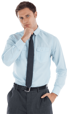 Thoughtful Businessman with Hand on Chin Looking Pensive Transparent
