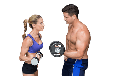 Caucasian Couple Exercising with Weights Transparent Background