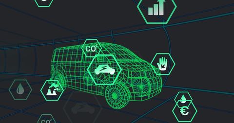 Digital Interface Overlay on 3D Van Model in Virtual Tunnel