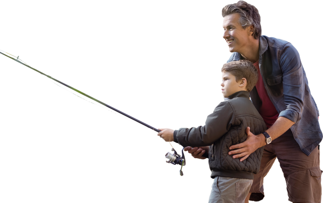 Transparent Image of Father Teaching Son Fishing Outdoors - Download Free Stock Videos Pikwizard.com