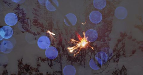 Sparkler and Colorful Lights Over Snowy Woodland - Download Free Stock Images Pikwizard.com