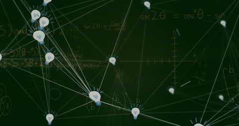 Abstract Network of Enlightenment with Equations on Chalkboard