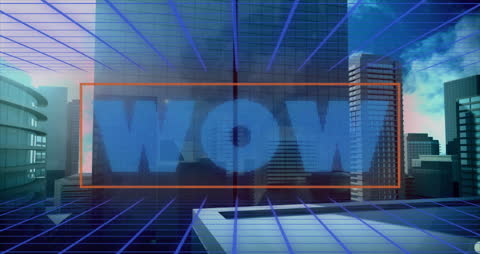 Futuristic Cityscape with WOW Text Overlay