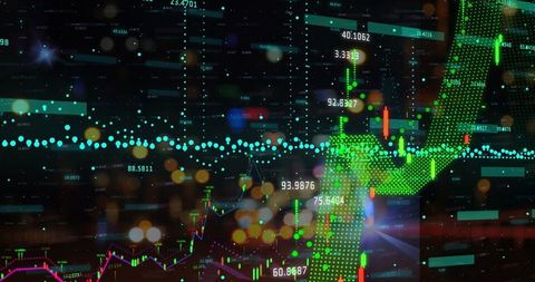 Abstract Digital Data Visualization with Glowing Graphs and Dots