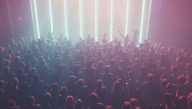 Energetic Concert Crowd Enjoying Night with Dynamic LED Light Show